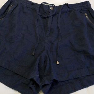 Blue cuffed leg linen shorts
